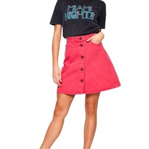 NWT Noisy May Sunny Denim High Waisted Mini Circle Skirt Love Potion Pink Large